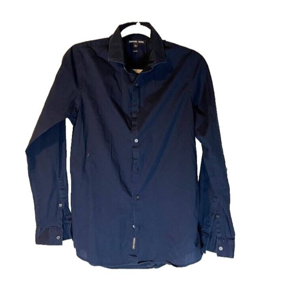 Michael Kors Men's Navy Blue Business Casual Button Down Slim Fit Shirt SZ M